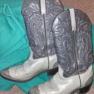 Durango Gray and Tan Western Boots with Embroidered Shaft